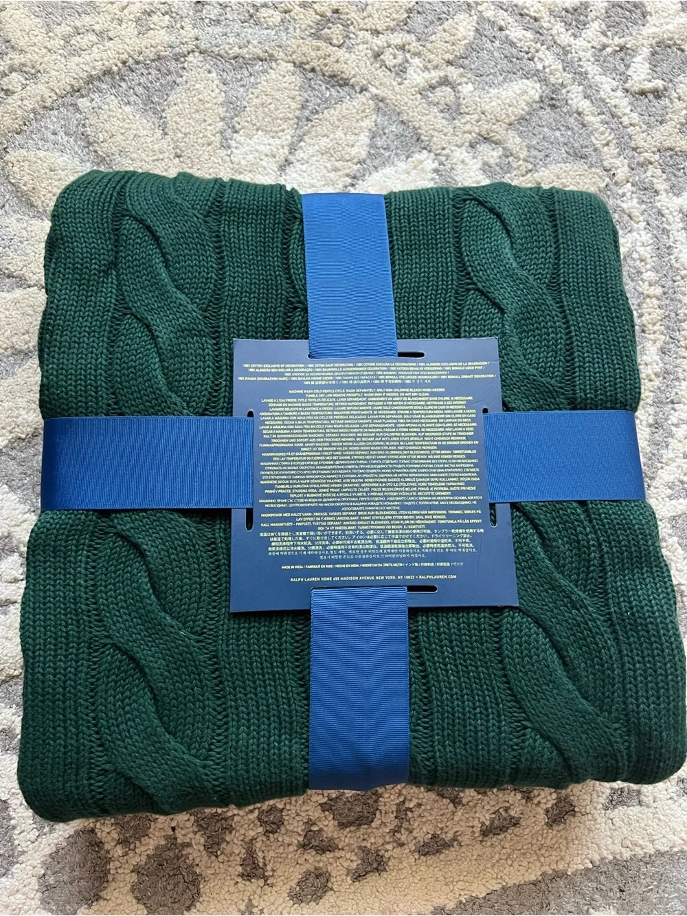 NEW❤️Ralph Lauren Cotton Forest Green Cable-Knit Blanket